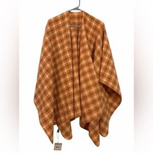 Anthropologie Sty Women's Soft Plaid Shawl Ruana Cape Cardigan Sweater Open